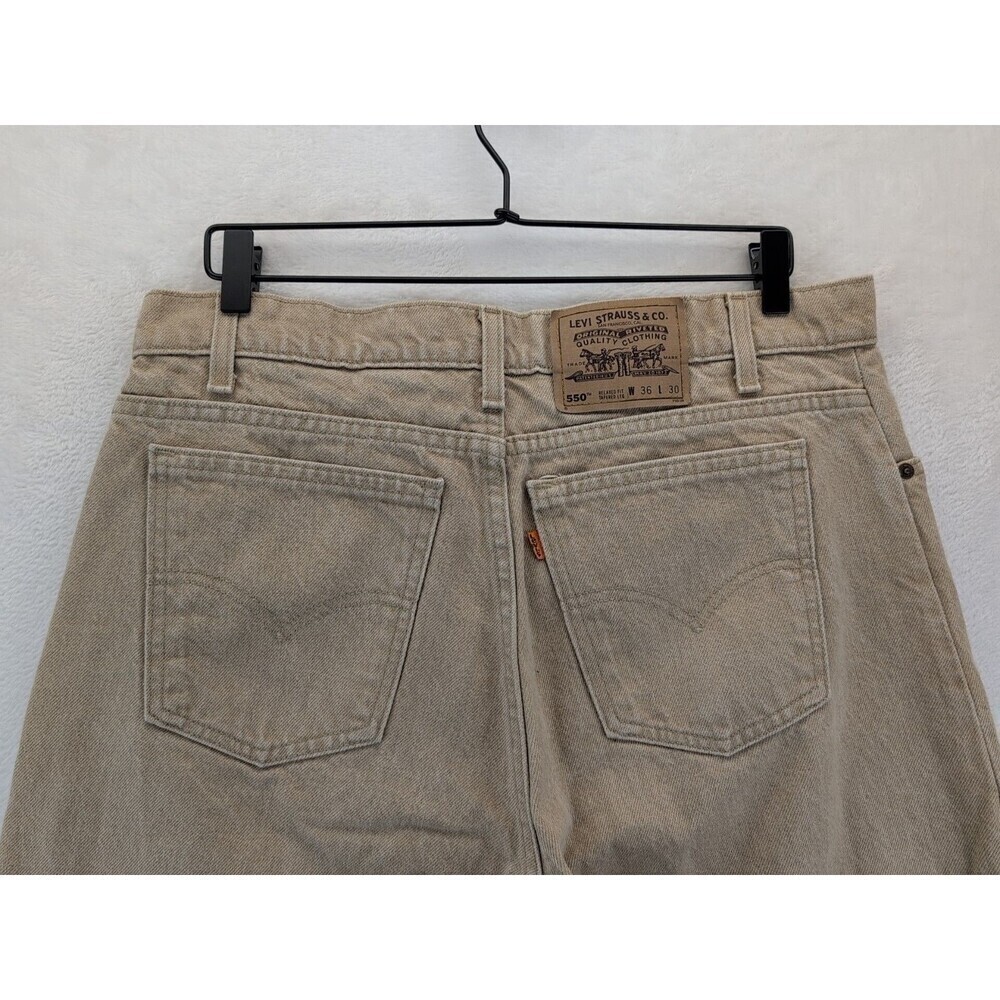 VTG 90s Levi's 550 Made in USA Orange Tab Relaxed Sandstone Tan Jeans 36x30 - Picture 11 of 14